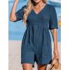 CUPSHE Women’s Jumpsuits V-Neck Wide Leg Romper Short Sleeves Overall with Front Pockets Outfit Casual Beach(Blue)