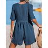 CUPSHE Women’s Jumpsuits V-Neck Wide Leg Romper Short Sleeves Overall with Front Pockets Outfit Casual Beach(Blue)