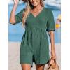 CUPSHE Women’s Jumpsuits V-Neck Wide Leg Romper Short Sleeves Overall with Front Pockets Outfit Casual Beach(Green)