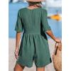 CUPSHE Women’s Jumpsuits V-Neck Wide Leg Romper Short Sleeves Overall with Front Pockets Outfit Casual Beach(Green)