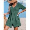 CUPSHE Women’s Jumpsuits V-Neck Wide Leg Romper Short Sleeves Overall with Front Pockets Outfit Casual Beach(Green)