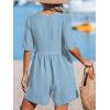 CUPSHE Women’s Jumpsuits V-Neck Wide Leg Romper Short Sleeves Overall with Front Pockets Outfit Casual Beach(Light Blue)