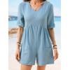 CUPSHE Women’s Jumpsuits V-Neck Wide Leg Romper Short Sleeves Overall with Front Pockets Outfit Casual Beach(Light Blue)