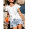 CUPSHE Women’s Knit Eyelet Tops, Round Neck Flutter Short Sleeves Knotted Summer T Shirts(White)