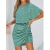 CUPSHE Women’s Knit Ruched Drawstring Dress Short Dolman Sleeves Round Neckline Dresses Casual Summer(Green)