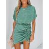 CUPSHE Women’s Knit Ruched Drawstring Dress Short Dolman Sleeves Round Neckline Dresses Casual Summer(Green)