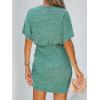 CUPSHE Women’s Knit Ruched Drawstring Dress Short Dolman Sleeves Round Neckline Dresses Casual Summer(Green)