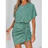CUPSHE Women’s Knit Ruched Drawstring Dress Short Dolman Sleeves Round Neckline Dresses Casual Summer(Green)