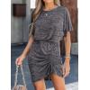 CUPSHE Women’s Knit Ruched Drawstring Dress Short Dolman Sleeves Round Neckline Dresses Casual Summer(Grey)