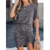 CUPSHE Women’s Knit Ruched Drawstring Dress Short Dolman Sleeves Round Neckline Dresses Casual Summer(Grey)
