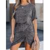 CUPSHE Women’s Knit Ruched Drawstring Dress Short Dolman Sleeves Round Neckline Dresses Casual Summer(Grey)