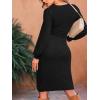 CUPSHE Women’s Knit Ruched Wrap Bodycon Dress Crew Neck Long Sleeve Sexy Party Cocktail Work Fall Midi Dress(Black)