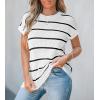CUPSHE Womens Knit Short Sleeve Sweater Striped Crew Neck Cap Sleeve Top Casual Pullover Tops(Black Stripe)