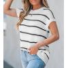 CUPSHE Womens Knit Short Sleeve Sweater Striped Crew Neck Cap Sleeve Top Casual Pullover Tops(Black Stripe)