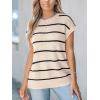 CUPSHE Womens Knit Short Sleeve Sweater Striped Crew Neck Cap Sleeve Top Casual Pullover Tops(Khaki)