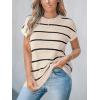 CUPSHE Womens Knit Short Sleeve Sweater Striped Crew Neck Cap Sleeve Top Casual Pullover Tops(Khaki)
