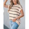 CUPSHE Womens Knit Short Sleeve Sweater Striped Crew Neck Cap Sleeve Top Casual Pullover Tops(Khaki)