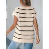 CUPSHE Womens Knit Short Sleeve Sweater Striped Crew Neck Cap Sleeve Top Casual Pullover Tops(Khaki)
