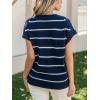 CUPSHE Womens Knit Short Sleeve Sweater Striped Crew Neck Cap Sleeve Top Casual Pullover Tops(Navy)