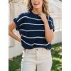 CUPSHE Womens Knit Short Sleeve Sweater Striped Crew Neck Cap Sleeve Top Casual Pullover Tops(Navy)
