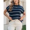 CUPSHE Womens Knit Short Sleeve Sweater Striped Crew Neck Cap Sleeve Top Casual Pullover Tops(Navy)