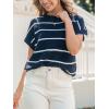 CUPSHE Womens Knit Short Sleeve Sweater Striped Crew Neck Cap Sleeve Top Casual Pullover Tops(Navy)