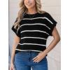 CUPSHE Womens Knit Short Sleeve Sweater Striped Crew Neck Cap Sleeve Top Casual Pullover Tops(White Stripe)