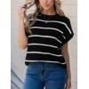 CUPSHE Womens Knit Short Sleeve Sweater Striped Crew Neck Cap Sleeve Top Casual Pullover Tops(White Stripe)