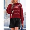 CUPSHE Women’s Knit Sweater Crew Neck Long Sleeve Pullover Contrast Stitching Bow Tie Fall Winter Casual(Red)
