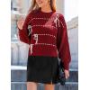CUPSHE Women’s Knit Sweater Crew Neck Long Sleeve Pullover Contrast Stitching Bow Tie Fall Winter Casual(Red)