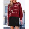 CUPSHE Women’s Knit Sweater Crew Neck Long Sleeve Pullover Contrast Stitching Bow Tie Fall Winter Casual(Red)