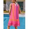 CUPSHE Women’s Lace Bathing Suit Cover Up Sleeveless V-Neck Swimsuit Coverup Ruffle Swimwear Beach Dress(Hot Pink Patterned)