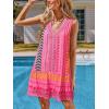 CUPSHE Women’s Lace Bathing Suit Cover Up Sleeveless V-Neck Swimsuit Coverup Ruffle Swimwear Beach Dress(Hot Pink Patterned)