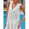 CUPSHE Women’s Lace Bathing Suit Cover Up Sleeveless V-Neck Swimsuit Coverup Ruffle Swimwear Beach Dress(White)