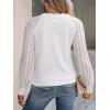 CUPSHE Women’s Lace Blouse Long Sleeve Eyelet V Neck Dressy Button Tops Scalloped Elegant Shirt(White)