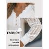 CUPSHE Women’s Lace Blouse Long Sleeve Eyelet V Neck Dressy Button Tops Scalloped Elegant Shirt(White)
