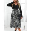 CUPSHE Womens Leopard Print Panel A Line Midi Dress Long Sleeve V Neck Waist Tie Wrap Casual Fall Dresses(Apricot Leopard)