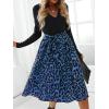 CUPSHE Womens Leopard Print Panel A Line Midi Dress Long Sleeve V Neck Waist Tie Wrap Casual Fall Dresses(Blue Leopard)