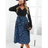 CUPSHE Womens Leopard Print Panel A Line Midi Dress Long Sleeve V Neck Waist Tie Wrap Casual Fall Dresses(Blue Leopard)