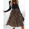 CUPSHE Womens Leopard Print Panel A Line Midi Dress Long Sleeve V Neck Waist Tie Wrap Casual Fall Dresses(Multicoloured)