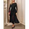 CUPSHE Women’s Long Sleeve Bodycon Maxi Dress Mesh Ruched Slim Dress Formal Wedding Guest Cocktail Evening Dress(Black)