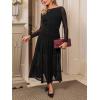 CUPSHE Women’s Long Sleeve Bodycon Maxi Dress Mesh Ruched Slim Dress Formal Wedding Guest Cocktail Evening Dress(Black)