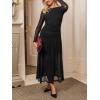 CUPSHE Women’s Long Sleeve Bodycon Maxi Dress Mesh Ruched Slim Dress Formal Wedding Guest Cocktail Evening Dress(Black)