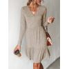 CUPSHE Women’s Long Sleeve Chic V-Neck Mini Dress Jersey Knit Ribbed Flounce Hem Autumn Dresses(Brown)