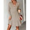 CUPSHE Women’s Long Sleeve Chic V-Neck Mini Dress Jersey Knit Ribbed Flounce Hem Autumn Dresses(Brown)