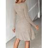 CUPSHE Women’s Long Sleeve Chic V-Neck Mini Dress Jersey Knit Ribbed Flounce Hem Autumn Dresses(Brown)