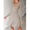 CUPSHE Women’s Long Sleeve Chic V-Neck Mini Dress Jersey Knit Ribbed Flounce Hem Autumn Dresses(Brown)