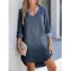 CUPSHE Women’s Long Sleeve Denim Shirt Dress Casual V Neck Mini Distressed Roll Tab Jean Dresses(Dark Blue)