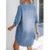 CUPSHE Women’s Long Sleeve Denim Shirt Dress Casual V Neck Mini Distressed Roll Tab Jean Dresses(Light Blue)