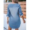 CUPSHE Women’s Long Sleeve Denim Shirt Dress Casual V Neck Mini Distressed Roll Tab Jean Dresses(White and Black)